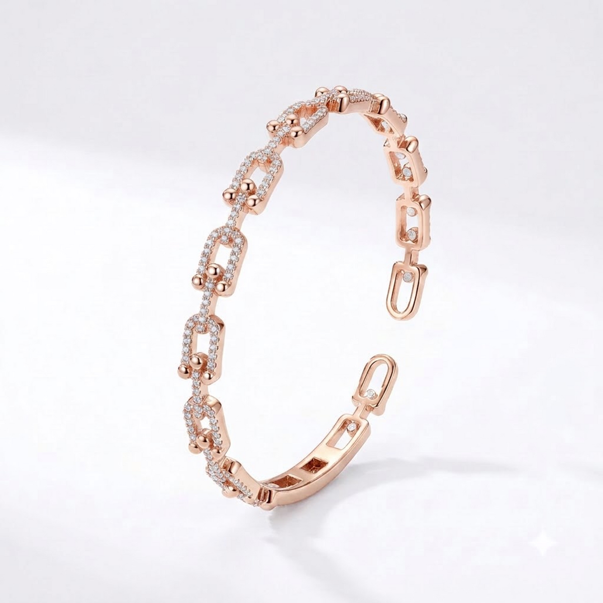 Silver Rose Gold Linked Oval Adjustable Kada