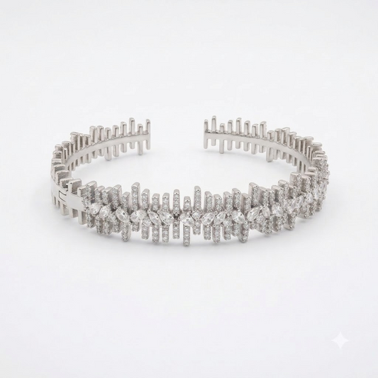 Silver Twin Row Crystal Adjustable Kada