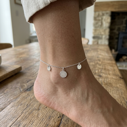 Silver Round Crystal Charm Single Anklet