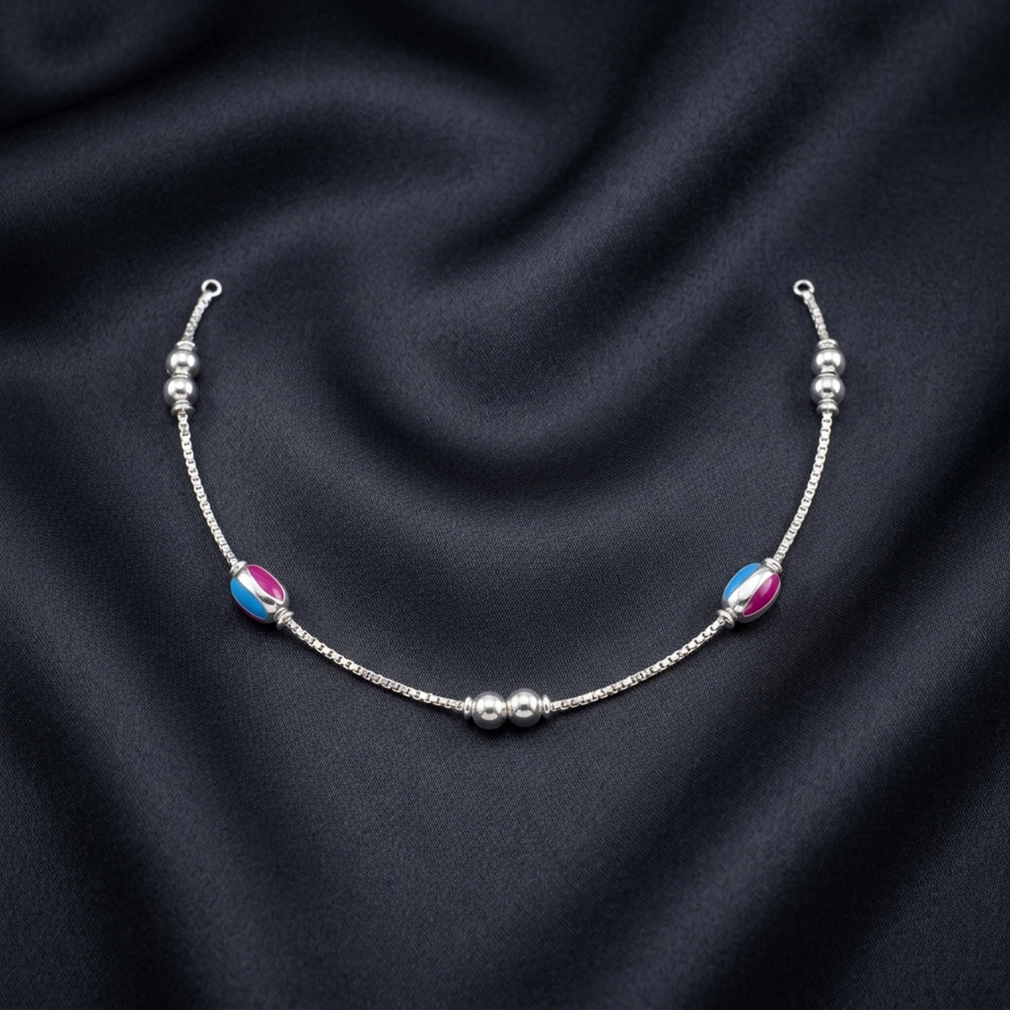 Silver Enamel Bead Single Anklet