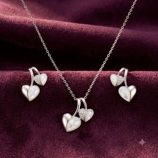 Silver Heart Trio Pendant Set