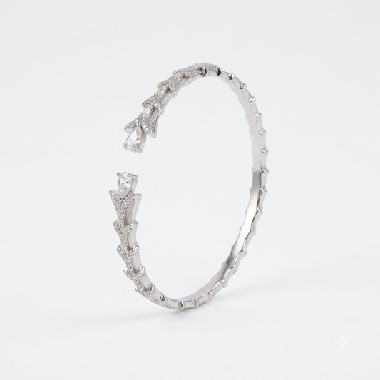 Silver Geometric Leaf Link Adjustable Kada