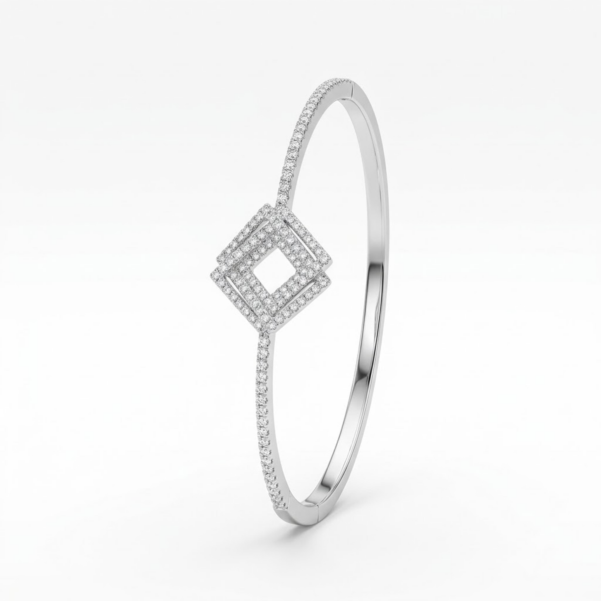 Silver Diamond Square Center Adjustable Kada