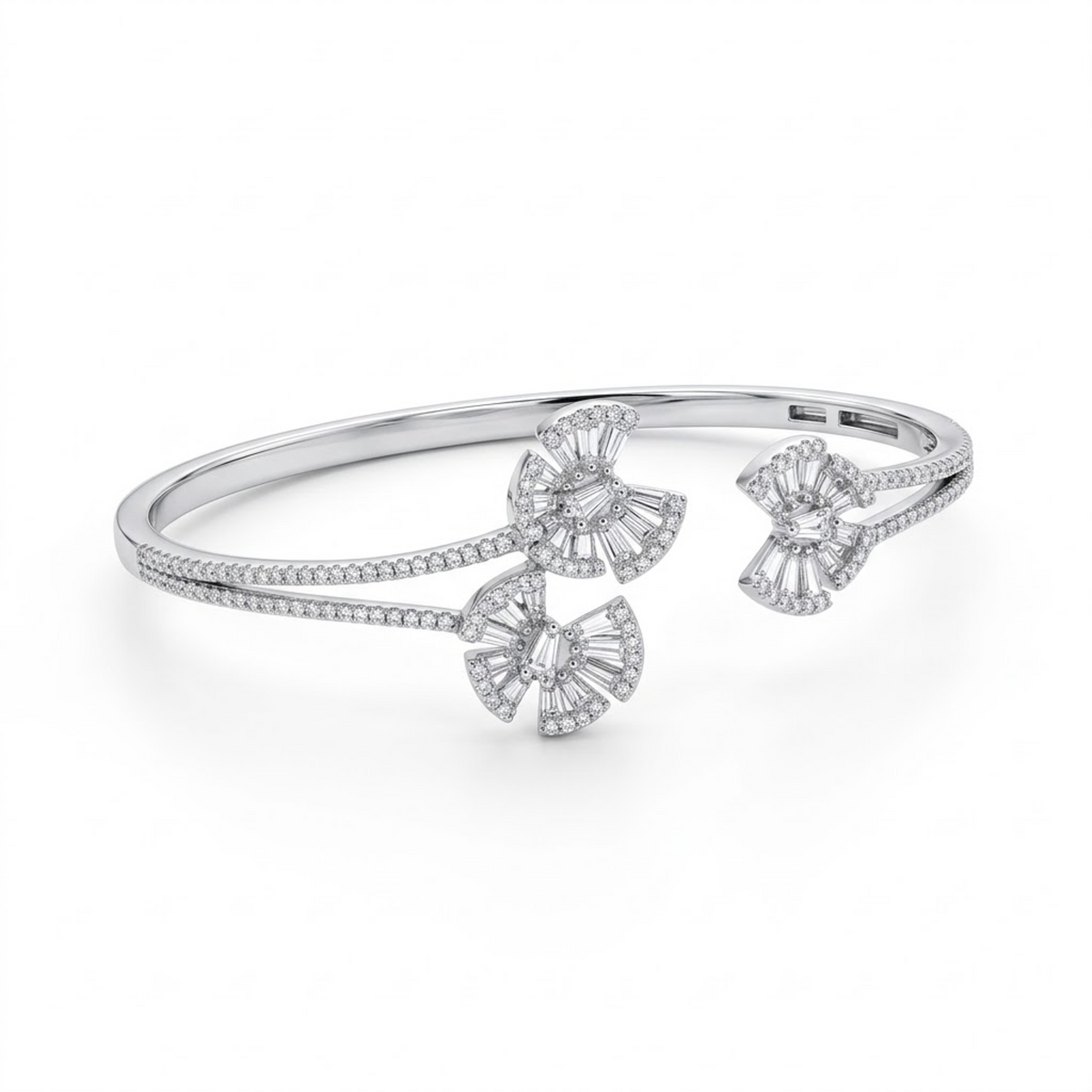 Silver Triple Floral Cluster Adjustable Kada