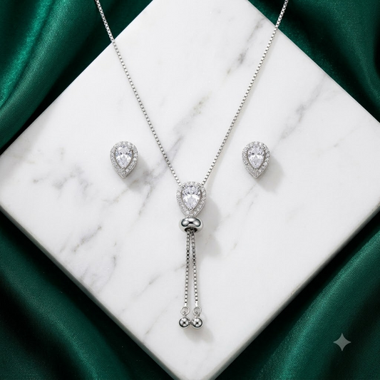 Silver Elegant Infinity Pendant Set