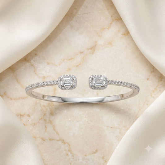 Silver Baguette Square End Adjustable Kada