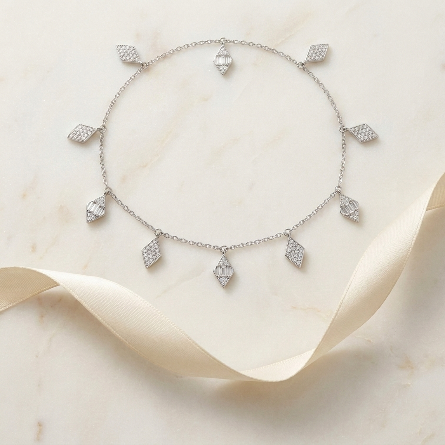 Silver Geometric Drop Single Anklet