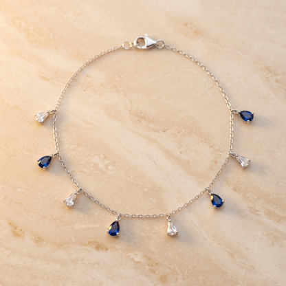 Silver Blue Teardrop Charm Single Anklet
