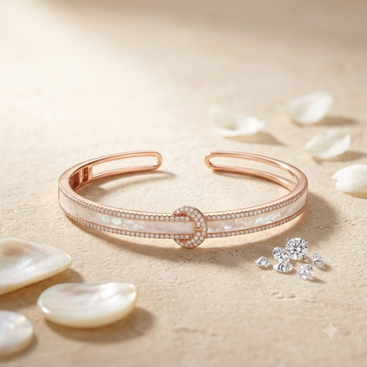 Silver Rose Gold Opal Double Band Adjustable Kada