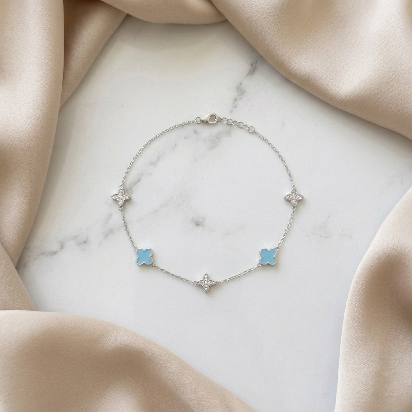 Silver Blue Flower Single Anklet