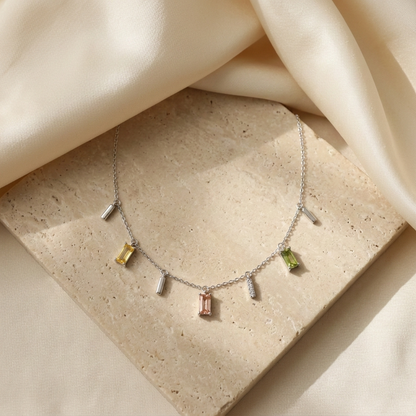 Silver Rainbow Drop Charm Single Anklet