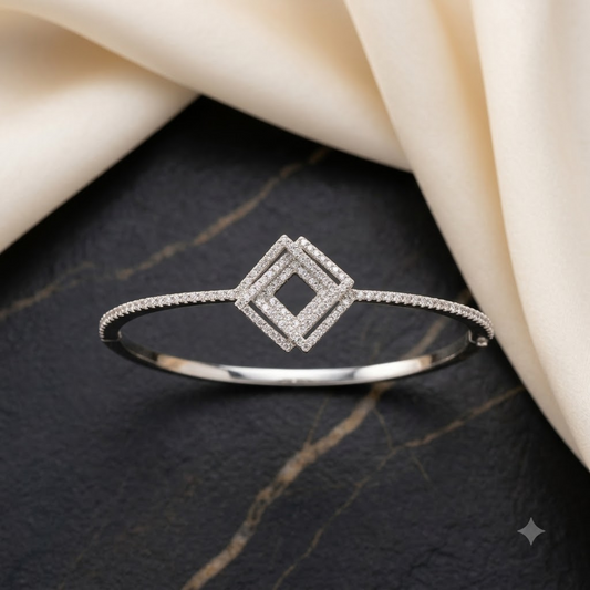 Silver Diamond Square Center Adjustable Kada