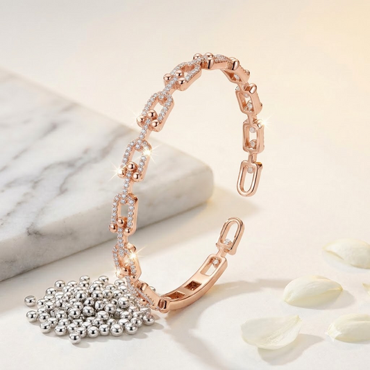 Silver Rose Gold Linked Oval Adjustable Kada