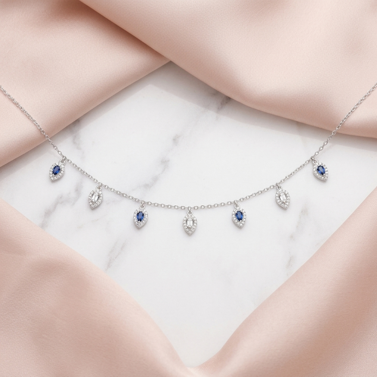 Silver Blue Leaf Drop Single Anklet