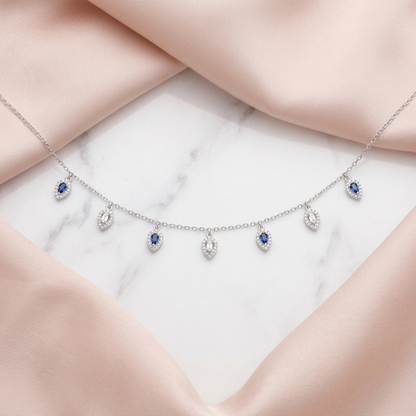 Silver Blue Leaf Drop Single Anklet