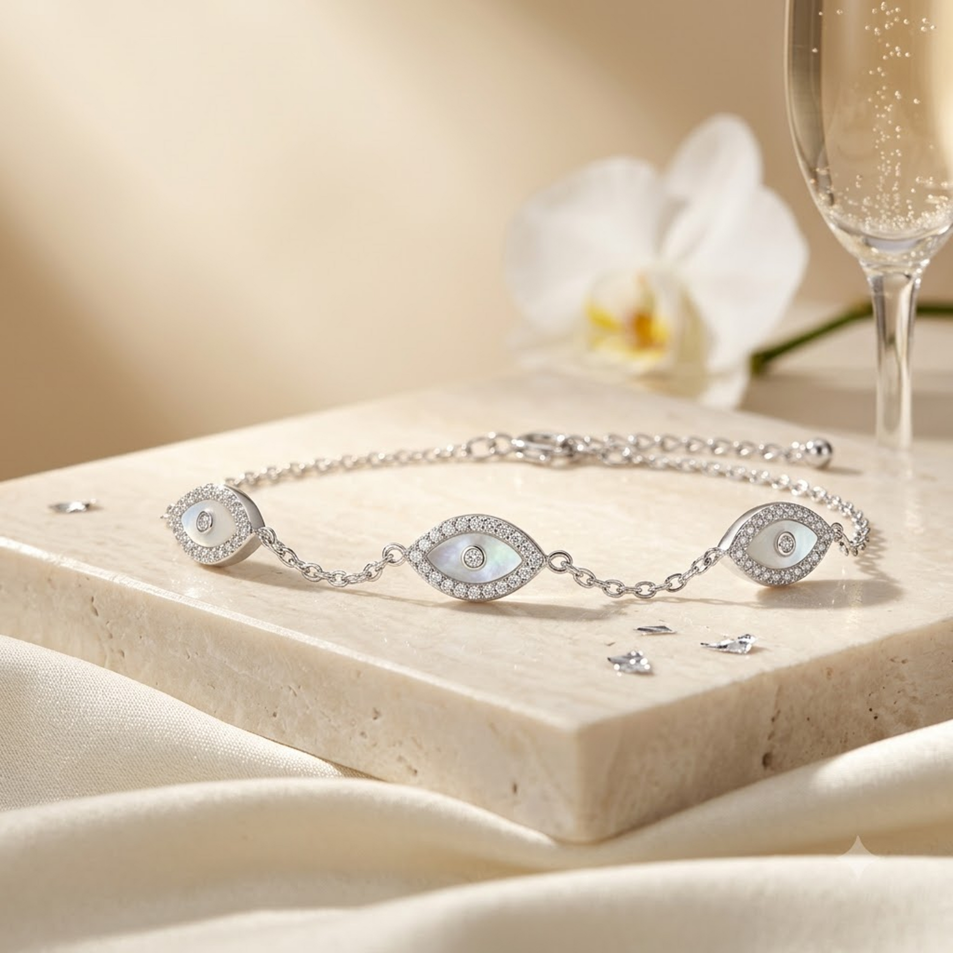 Triple Eyelet Crystal Link Bracelet