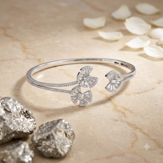 Silver Triple Floral Cluster Adjustable Kada
