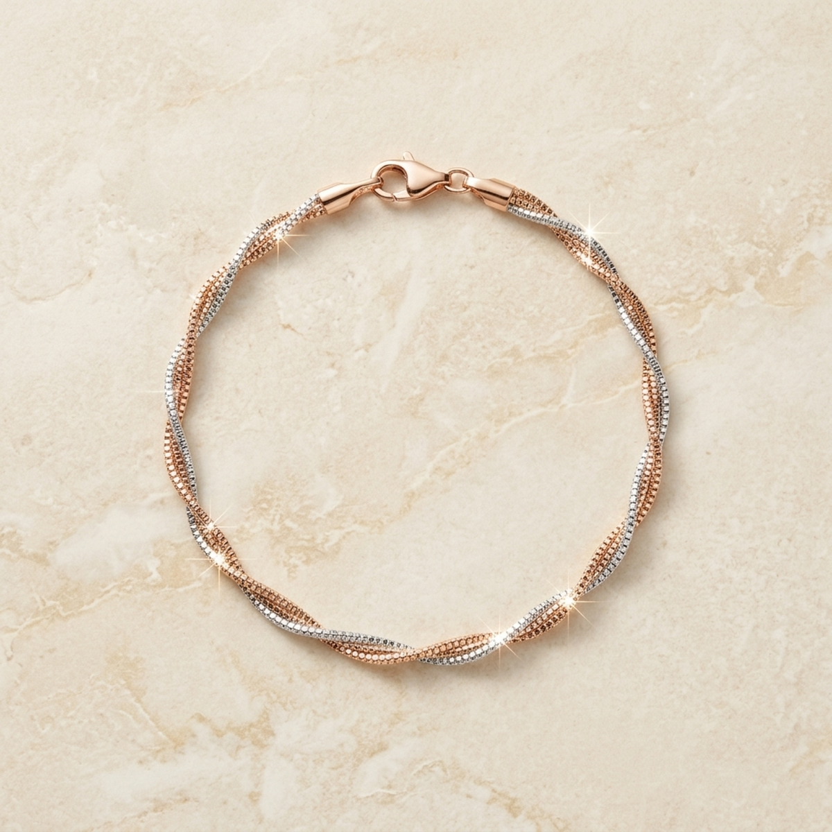 Rose Gold Silver Twisted Bracelet - Image 2