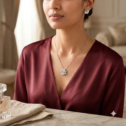 Silver Floral Bloom Pendant Set