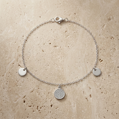 Silver Round Crystal Charm Single Anklet