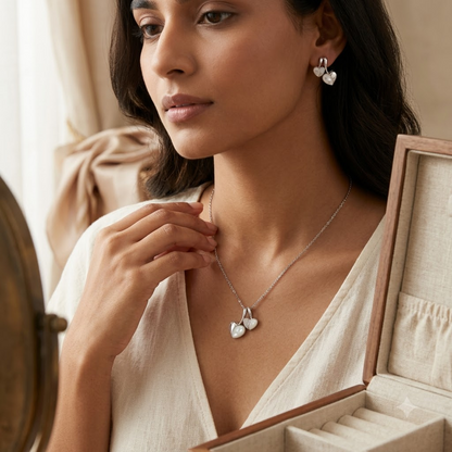 Silver Heart Trio Pendant Set