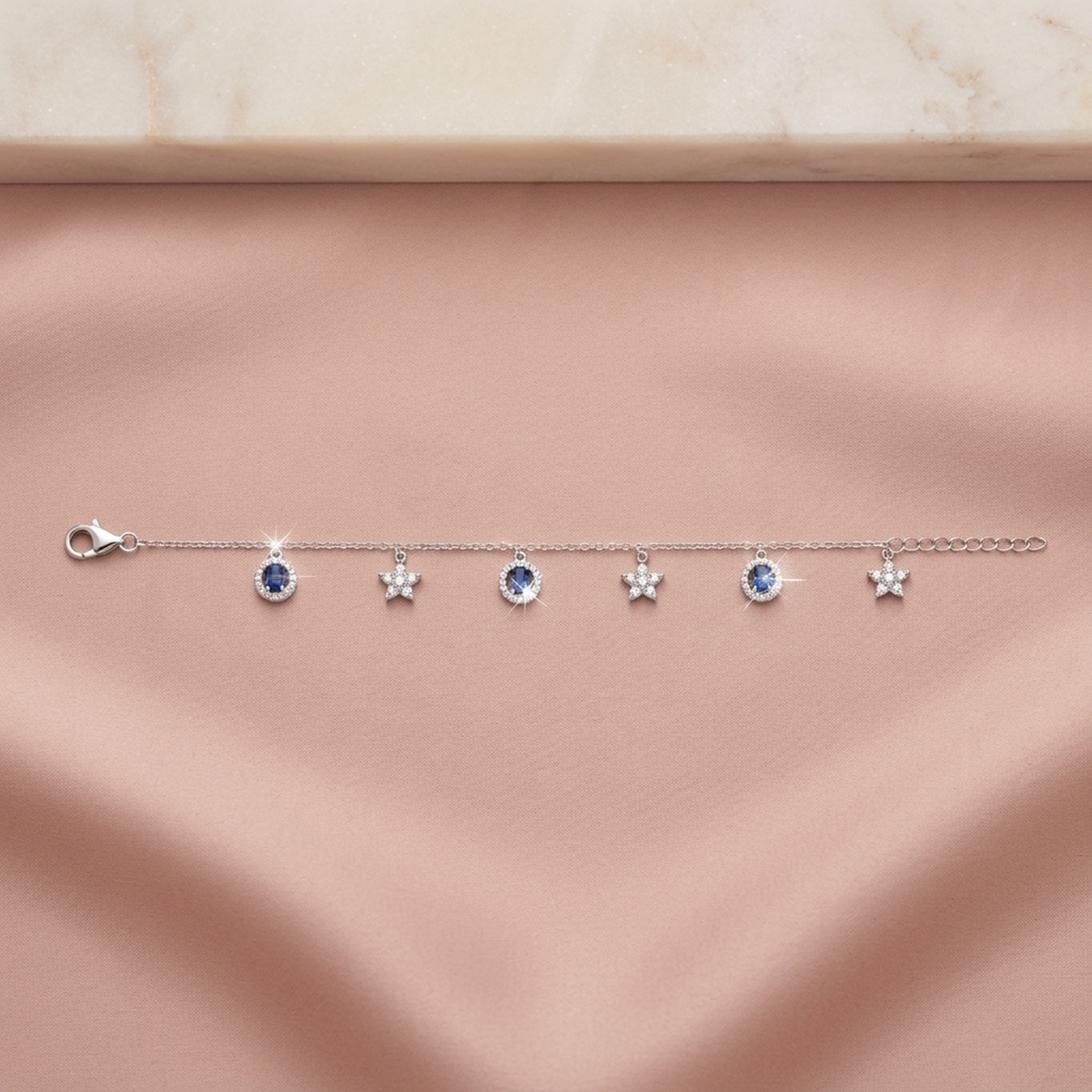 Silver Blue Floral Circle Single Anklet