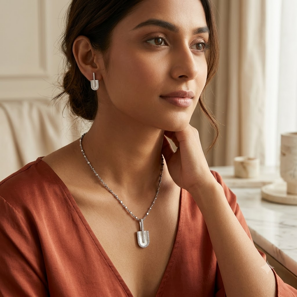 Silver U-Hoop Elegance Pendant Set