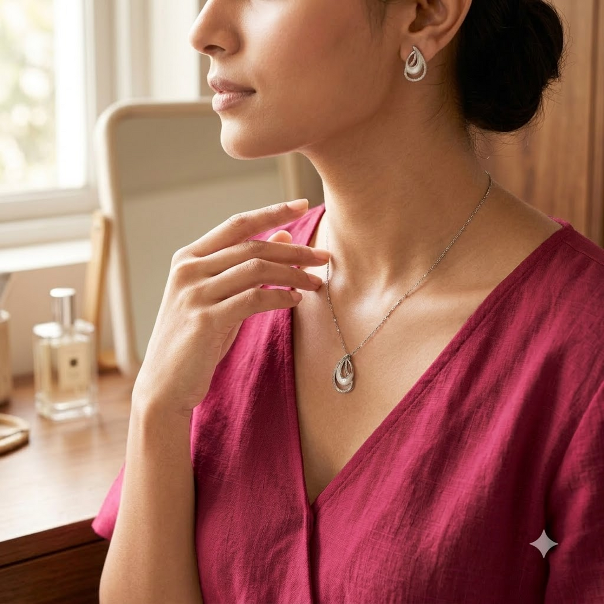 Silver Double Teardrop Pendant Set