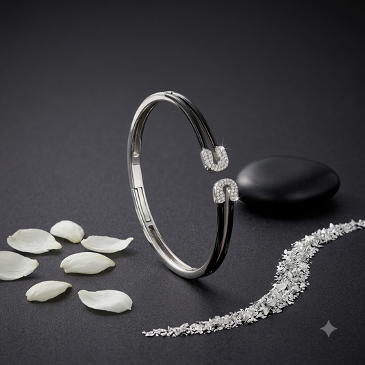 Silver Black Enamel Open Adjustable Kada