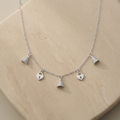 Silver Bell & Lock Charm Single Anklet