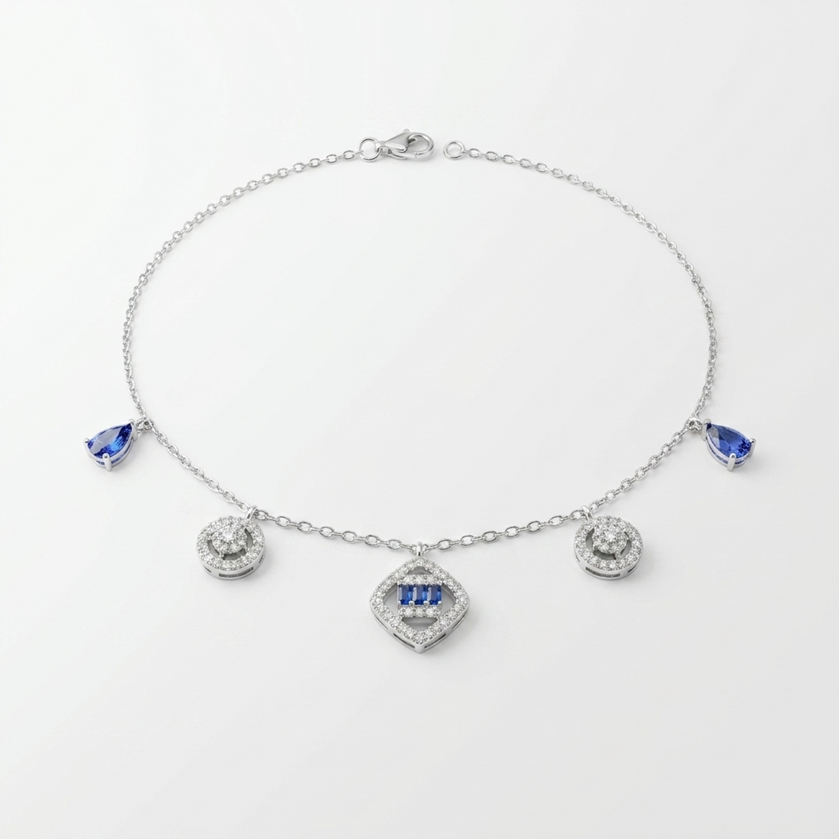 Silver Blue Drop Charm Single Anklet