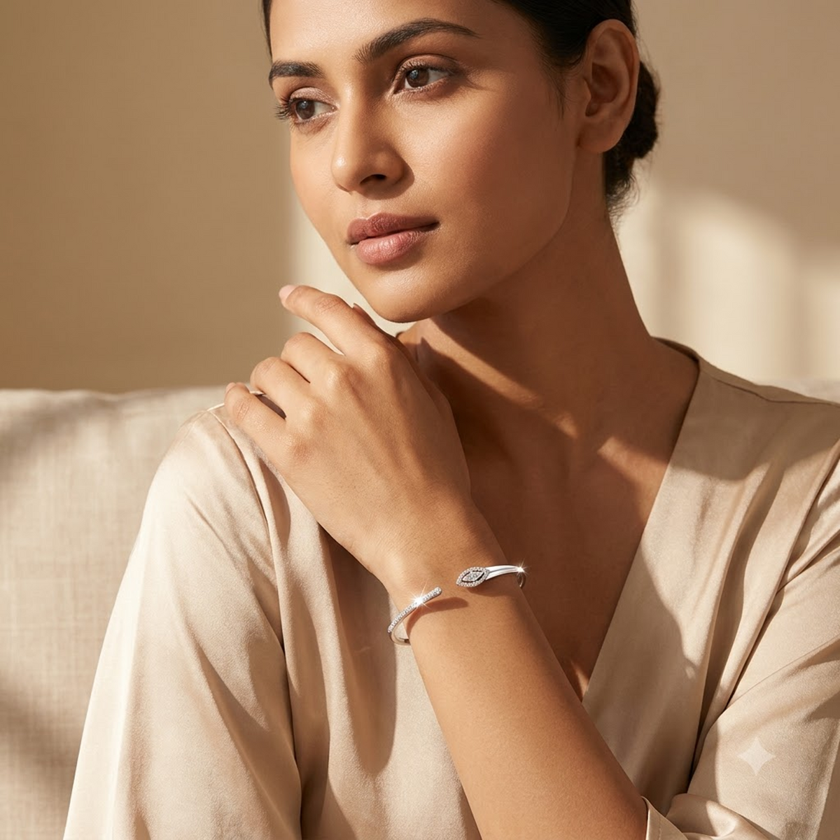 Silver Marquise Halo Adjustable Kada