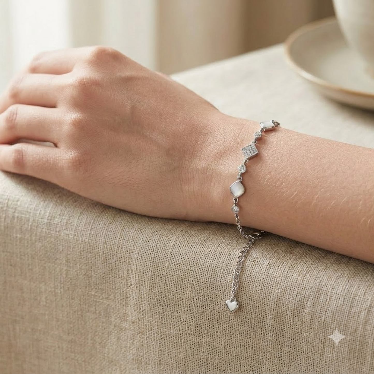 Opal Square & Crystal Link Bracelet