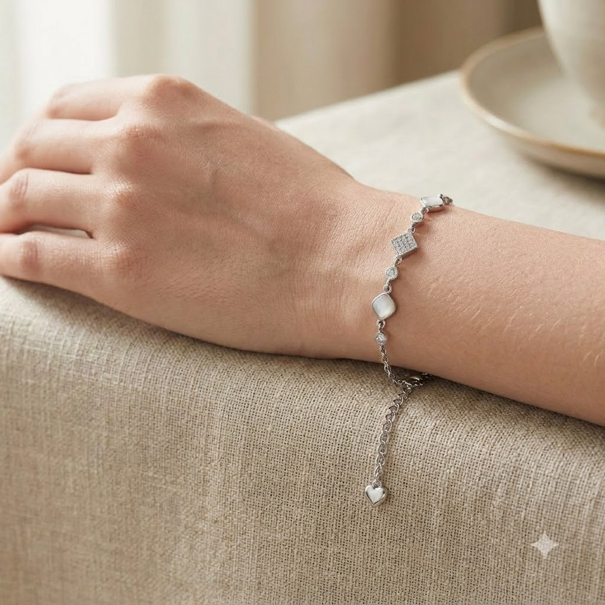 Opal Square & Crystal Link Bracelet