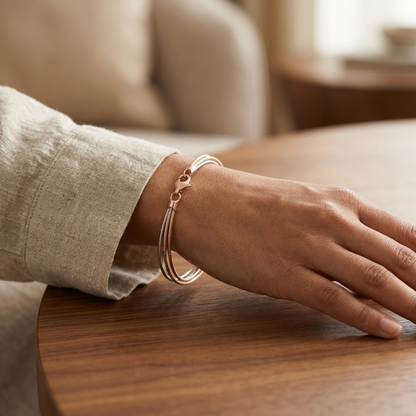 Rose Gold Silver Double Line Bracelet - Image 3