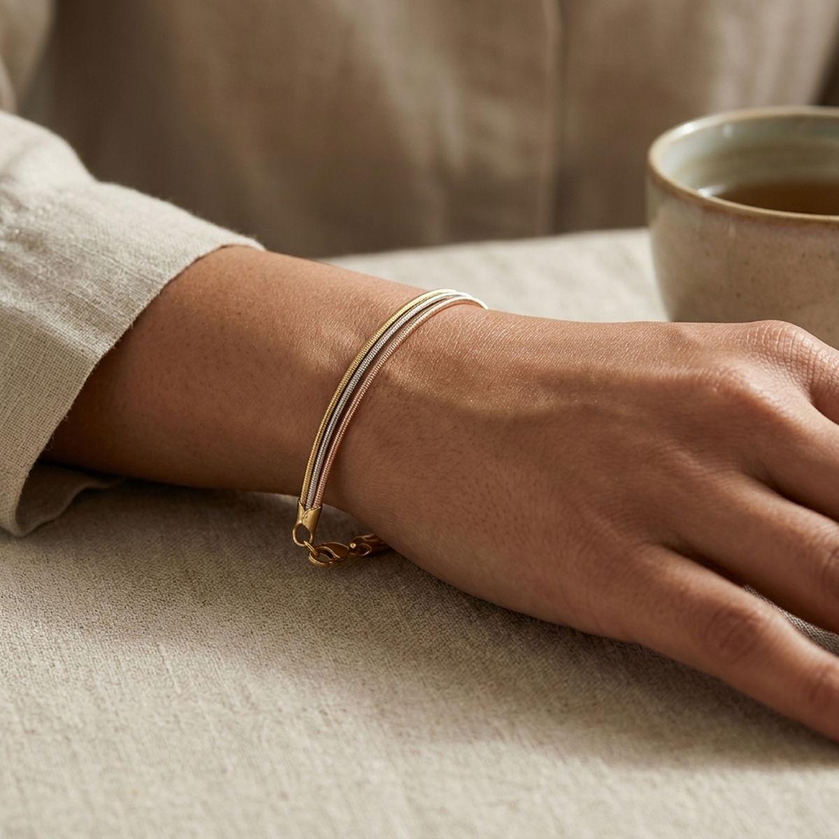 Rose Gold Triple Line Bracelet - Image 3