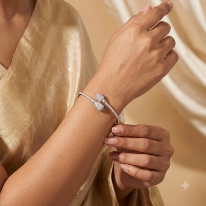 Silver Double Ball Open Adjustable Kada