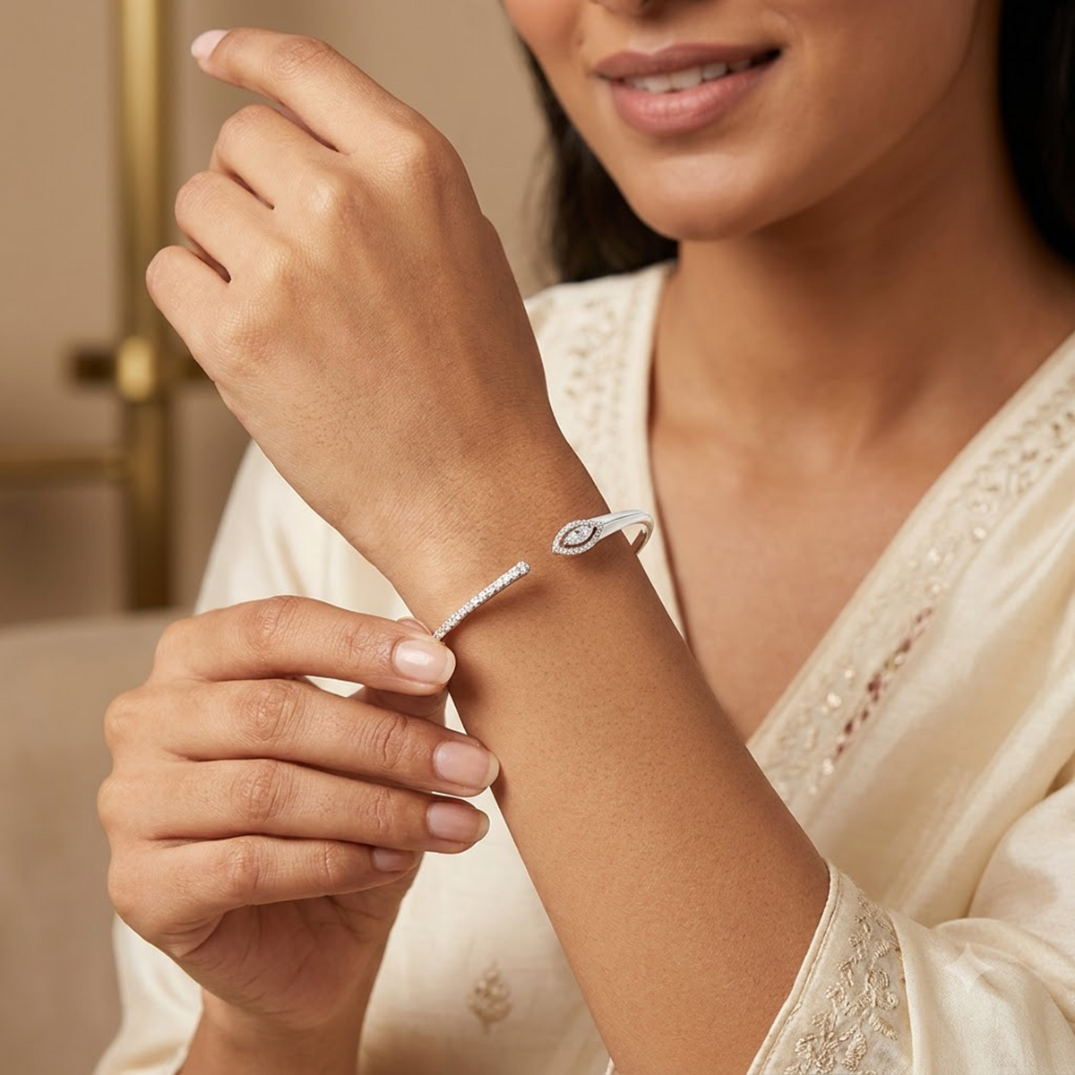Silver Marquise Halo Adjustable Kada
