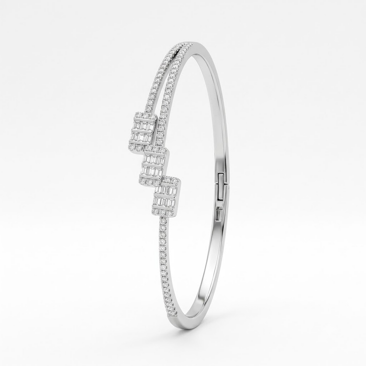 Silver Triple Square Accent Adjustable Kada