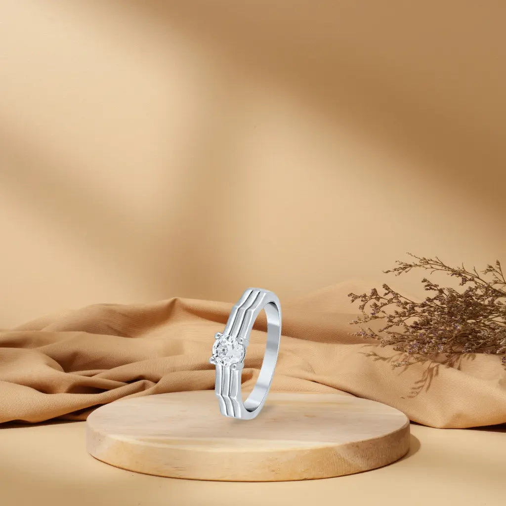 Silver Three Layered Solitaire Ring