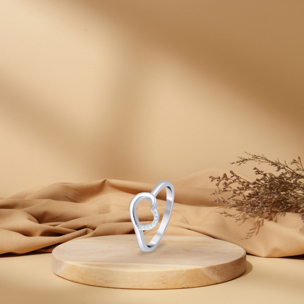 Silver Starlit Heart Ring