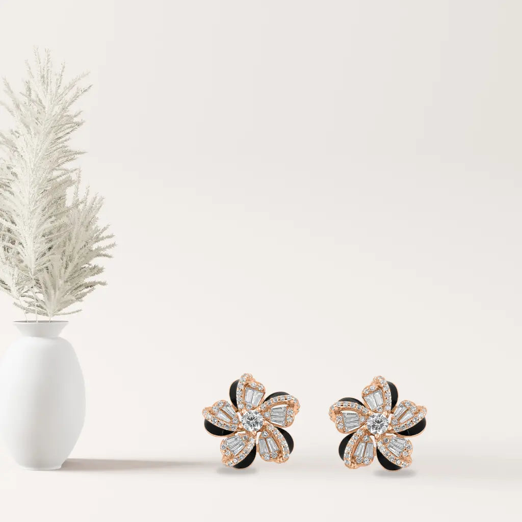 Rose Gold Floral Baguette Earrings