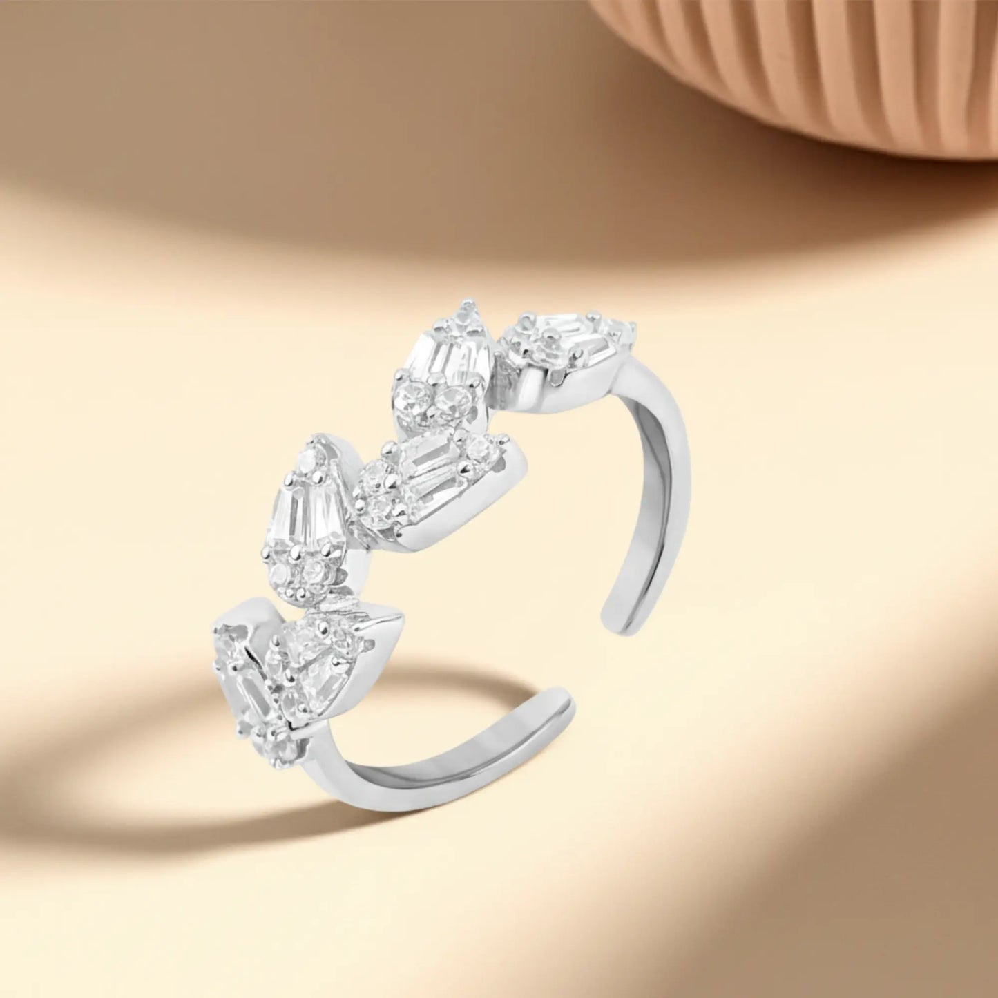 Silver Opaline Crown Ring