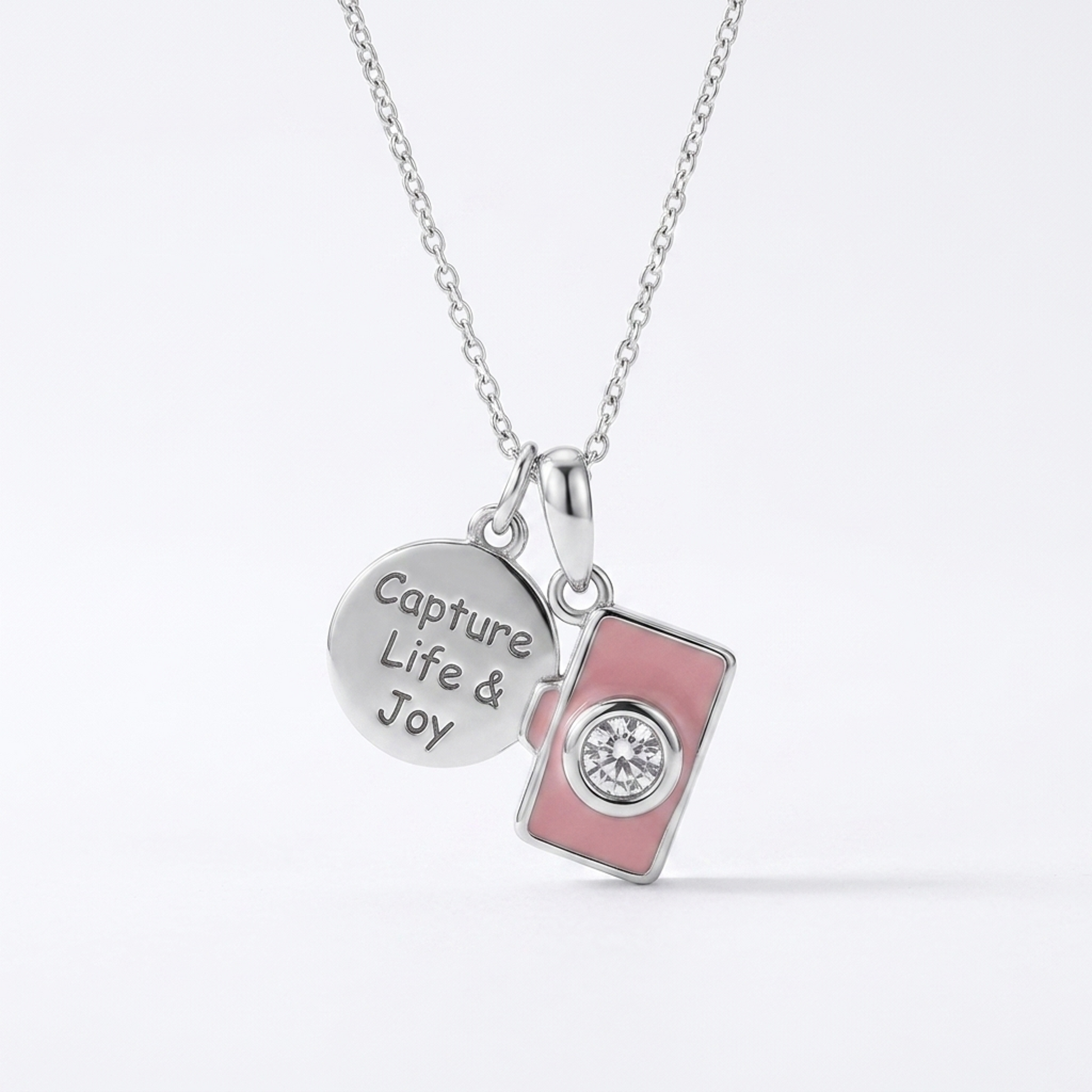 92.5 Silver Pink Camera Duo Charm Silver Pendant
