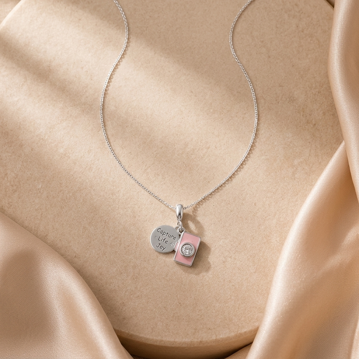 92.5 Silver Pink Camera Duo Charm Silver Pendant