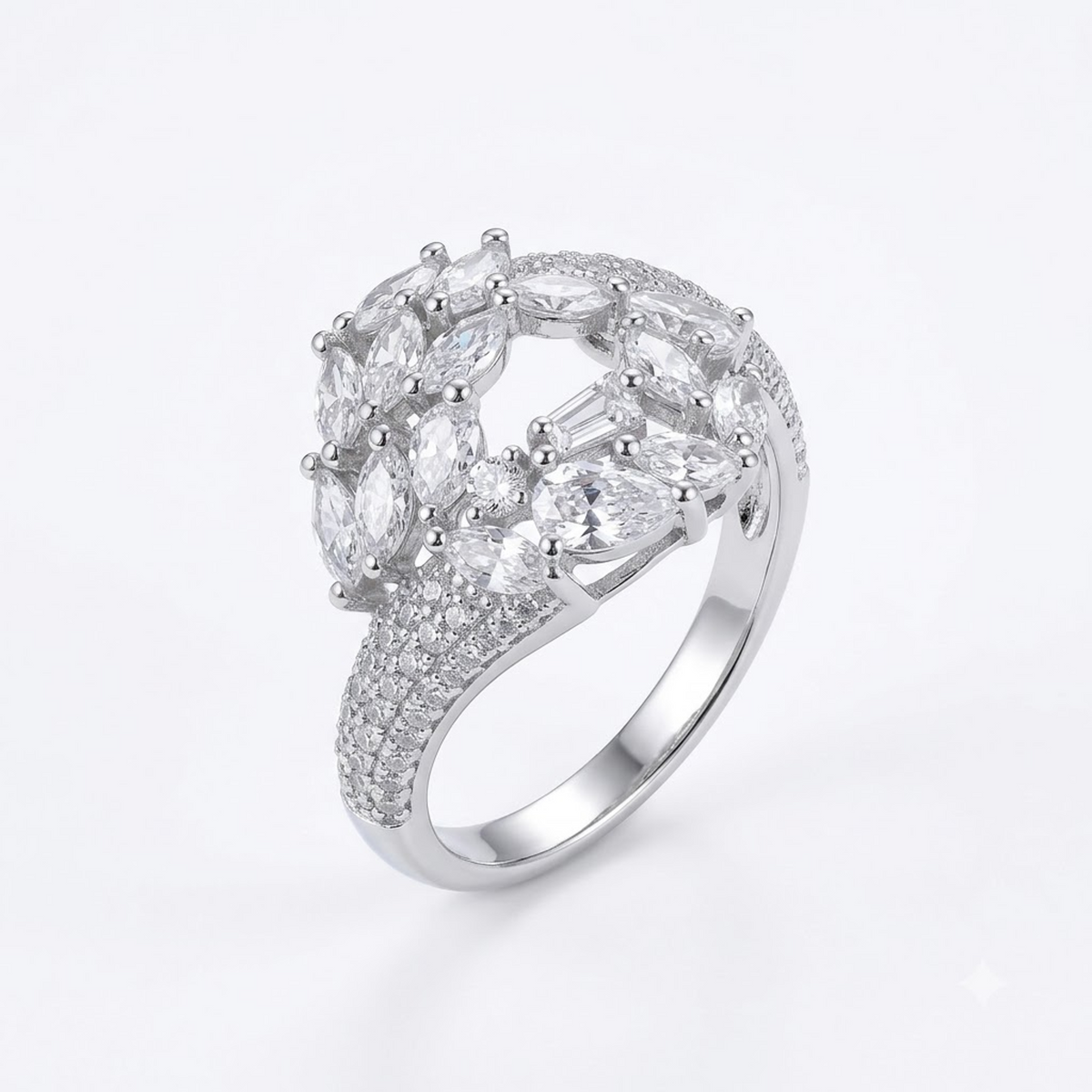 Silver Marquise Halo Ring