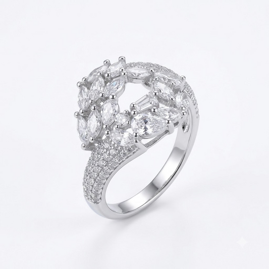 Silver Marquise Halo Ring
