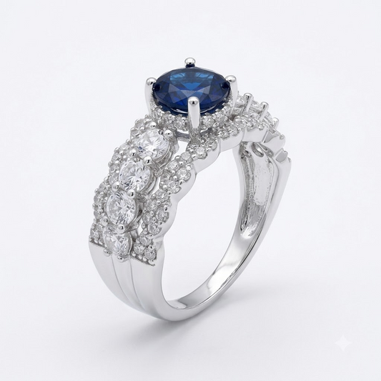 Round Blue Sapphire Solitaire Ring