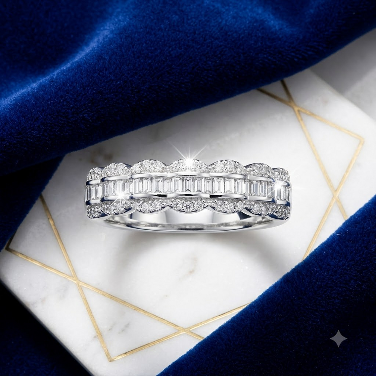 The Scalloped Baguette Eternity Band