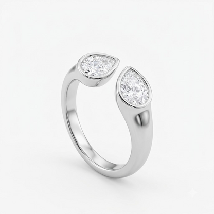 Dual Pear Bezel Open Ring